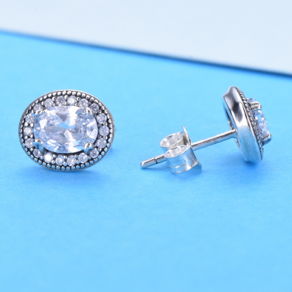 S925 sterling silver oval zircon stud earrings women's ins trend light luxury niche luxury high-end sense exquisite commuter style earrings women - Image 3