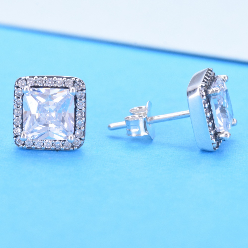 S925 sterling silver square shining zircon stud earrings women's ins new trend light luxury niche earrings earrings - Image 3