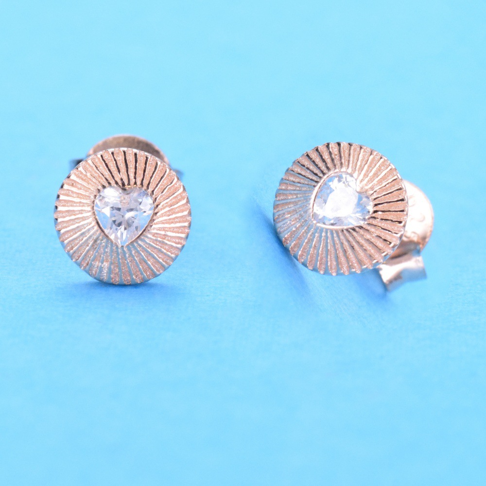 S925 sterling silver galvanized rose gold small shell heart zircon stud earrings small delicate love earrings - Image 2