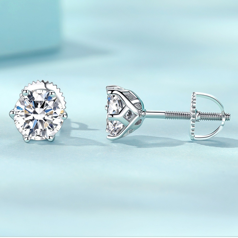 The new 925 sterling silver six-claw hypoallergenic threaded stud earrings ins, simple fashion, light luxury earrings for women - Image 2