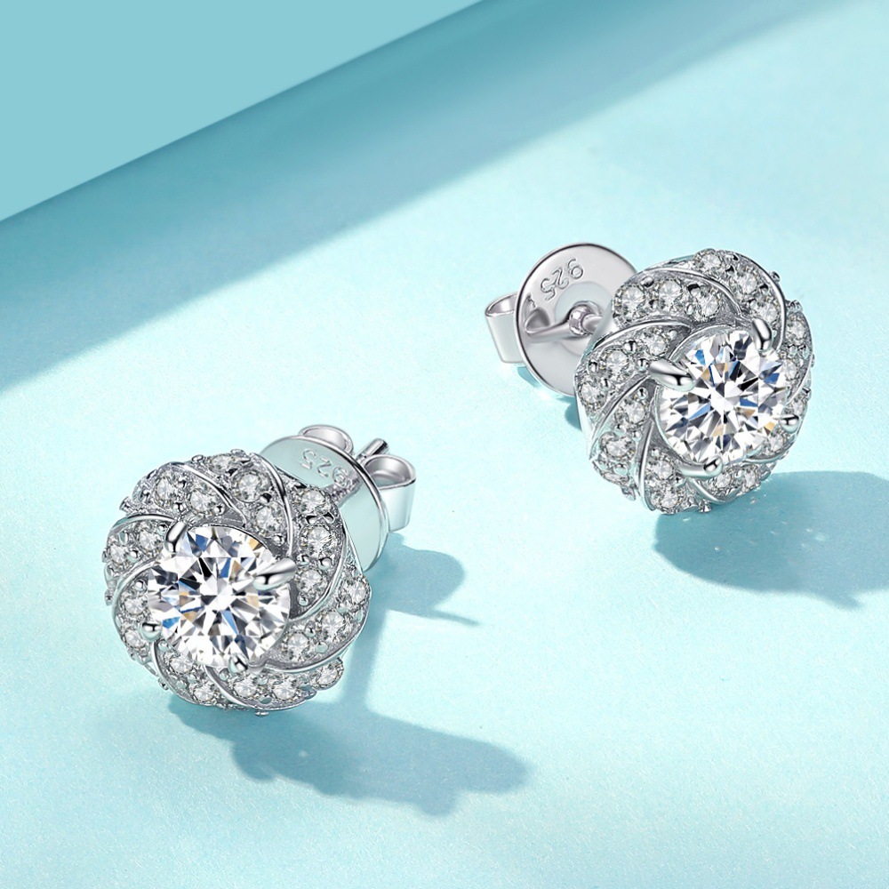 Light luxury inlaid shiny zircon stud earrings women's S925 sterling silver trend fashion versatile earrings women's wholesale - Image 2