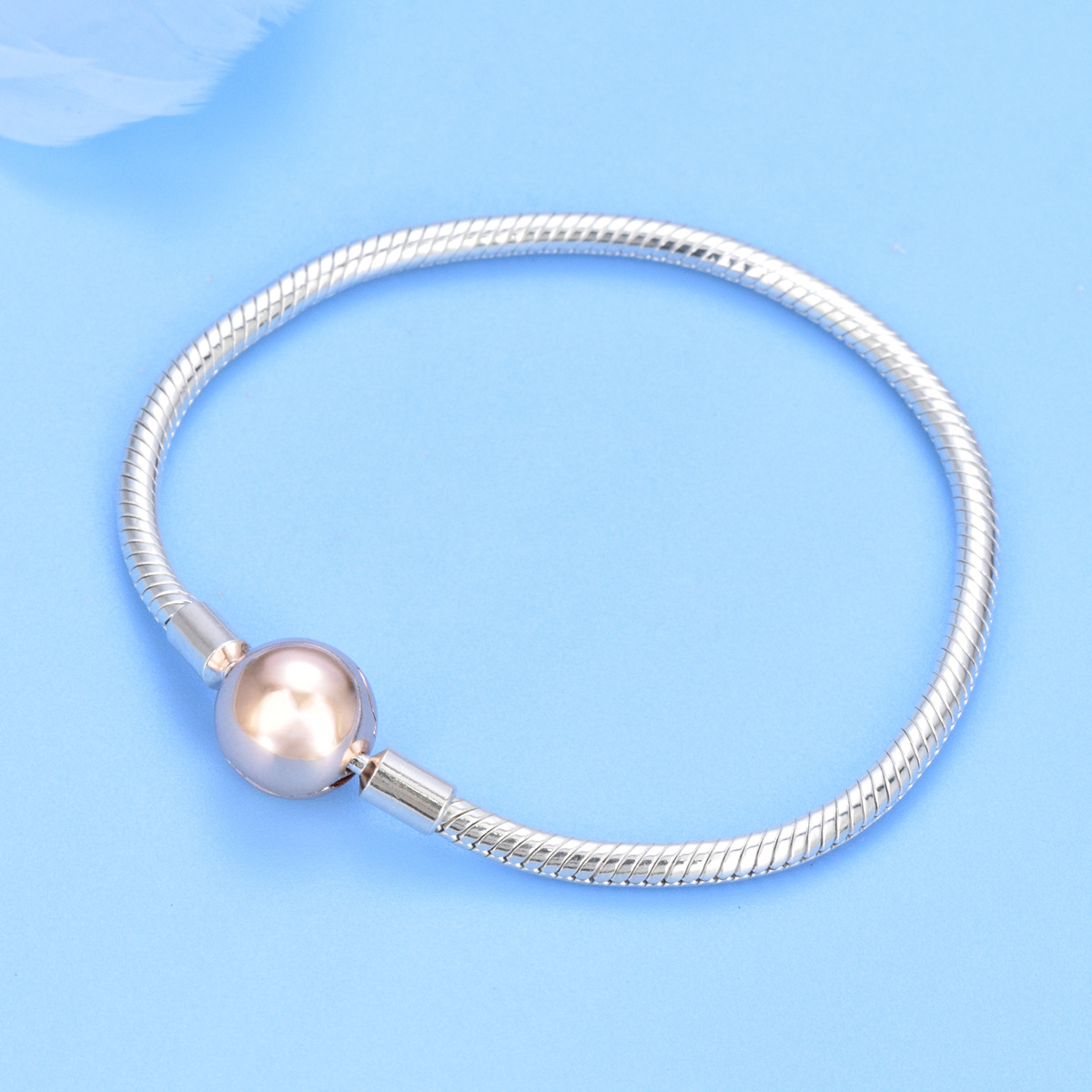 Bracelet S925 Sterling Silver DIY Accessories Rose Gold Beads Snake Bone Chain Bracelet - Image 2