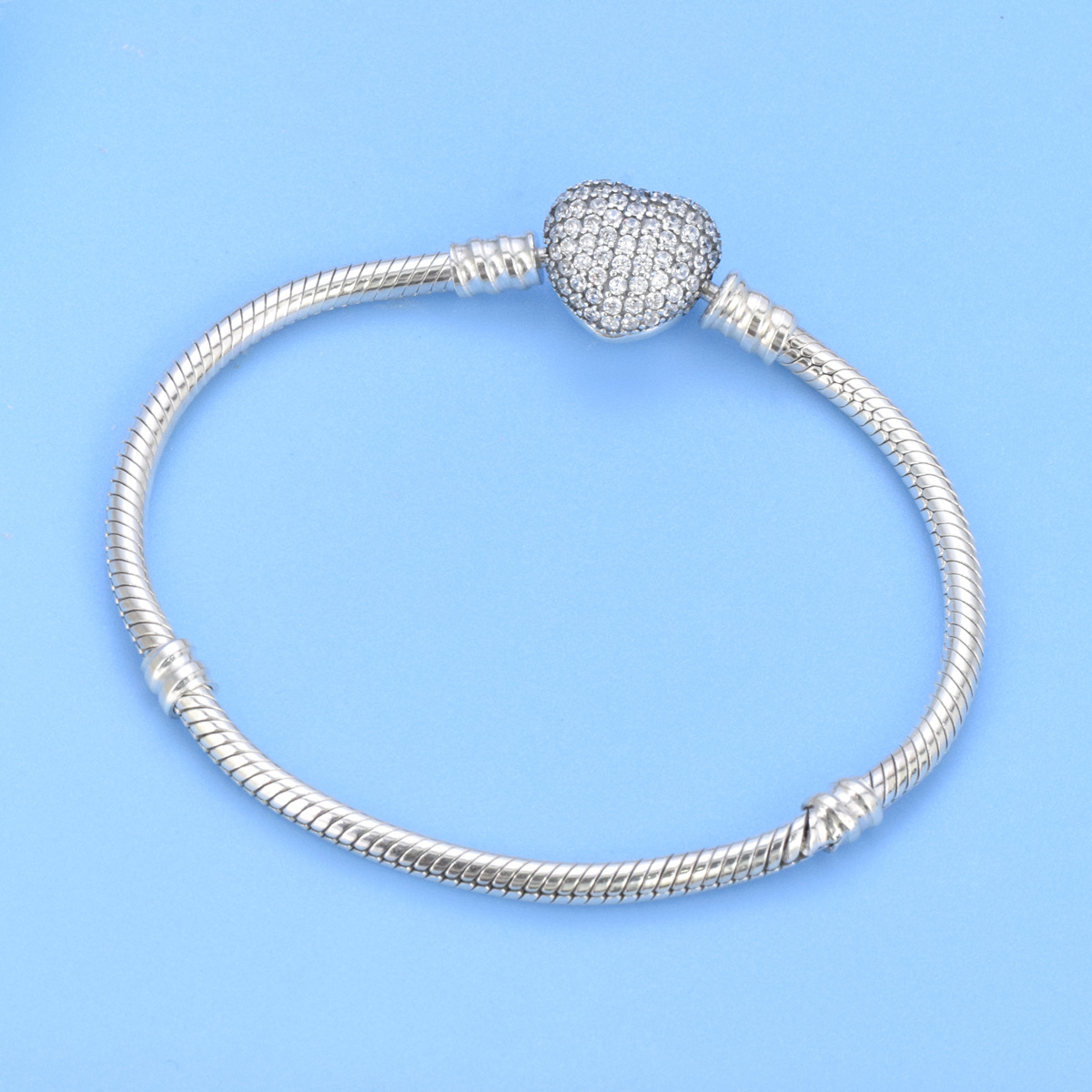 S925 sterling silver bracelet basic chain snake bone chain love inlay DIY beads bracelet - Image 2