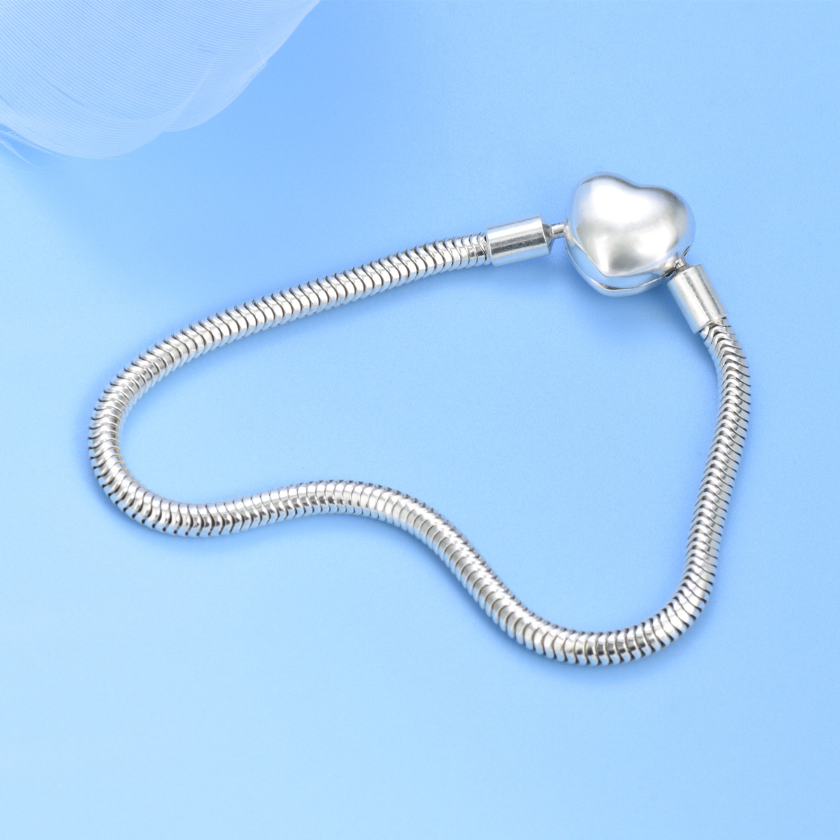 S925 Sterling Silver Love Soft Chain DIY Trend Fashion Heart Shape Hollow Snake Bone Bracelet Wholesale - Image 2