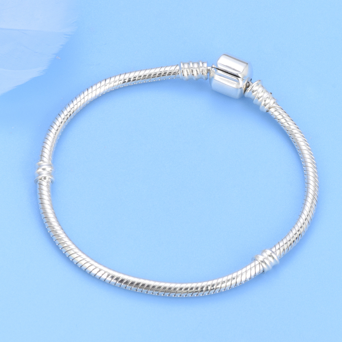 S925 silver bracelet basic chain snake bone chain thread square buckle DIY beads - Image 2
