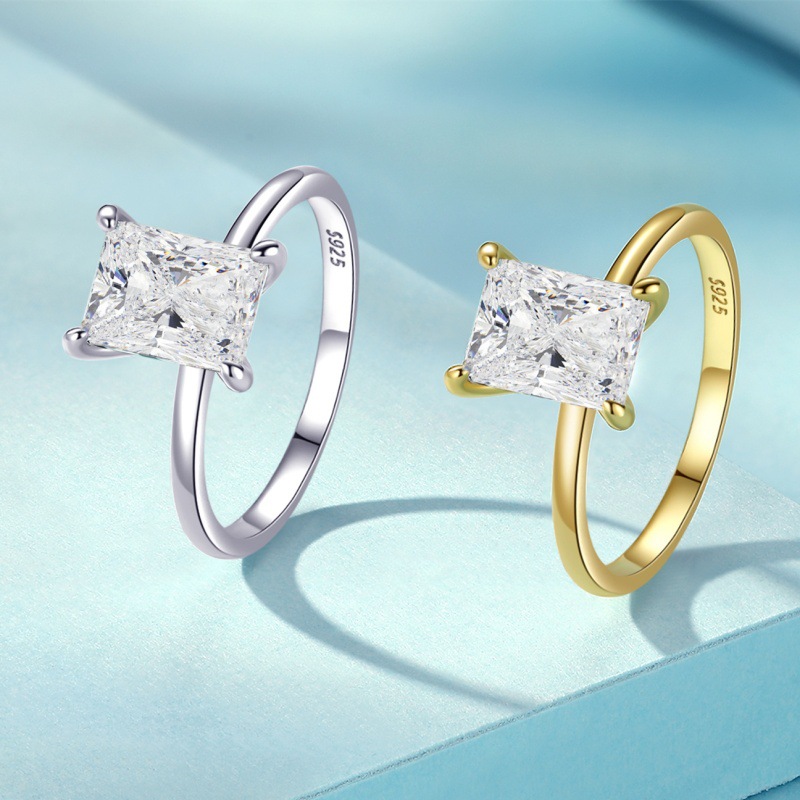 S925 Sterling Silver Ice Flower Cut Ring Women's Zirconia Gold Plated Ring - Image 2