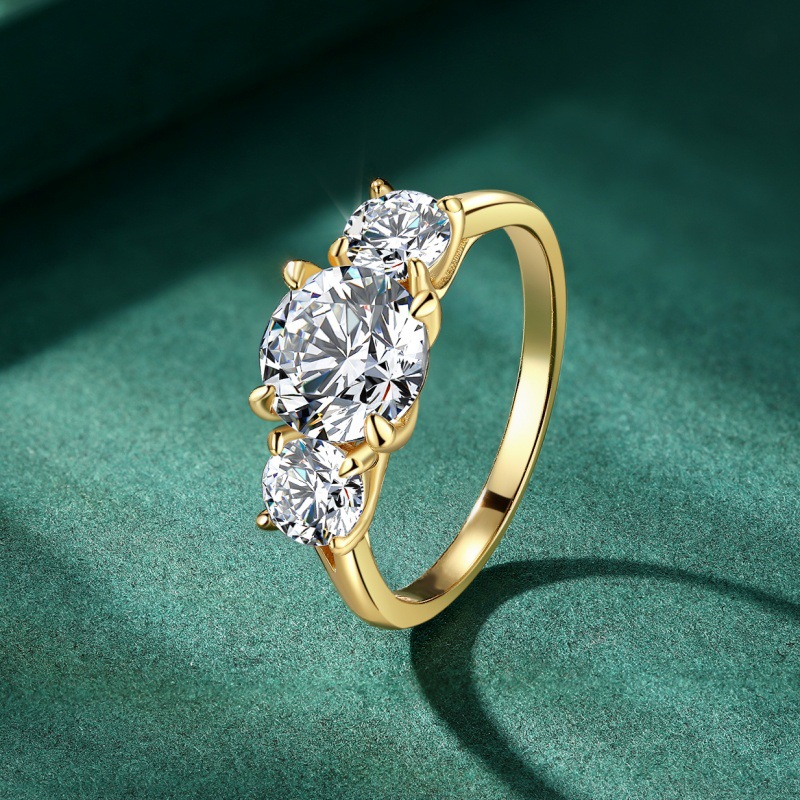 S925 Sterling Silver Ring 14K Gold Plated Geometric Round Zircon Ring - Image 2