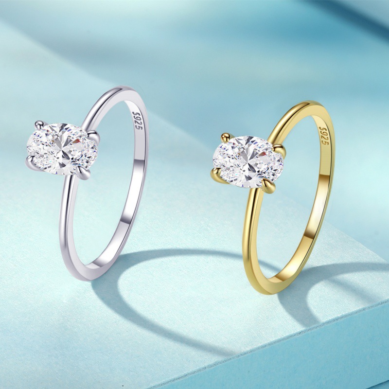 Zircon Ring Women S925 Sterling Silver Four-claw Egg-shaped Ring - Image 4