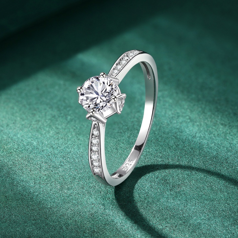 S925 sterling silver all-over diamond 4-prong zircon ring - Image 2