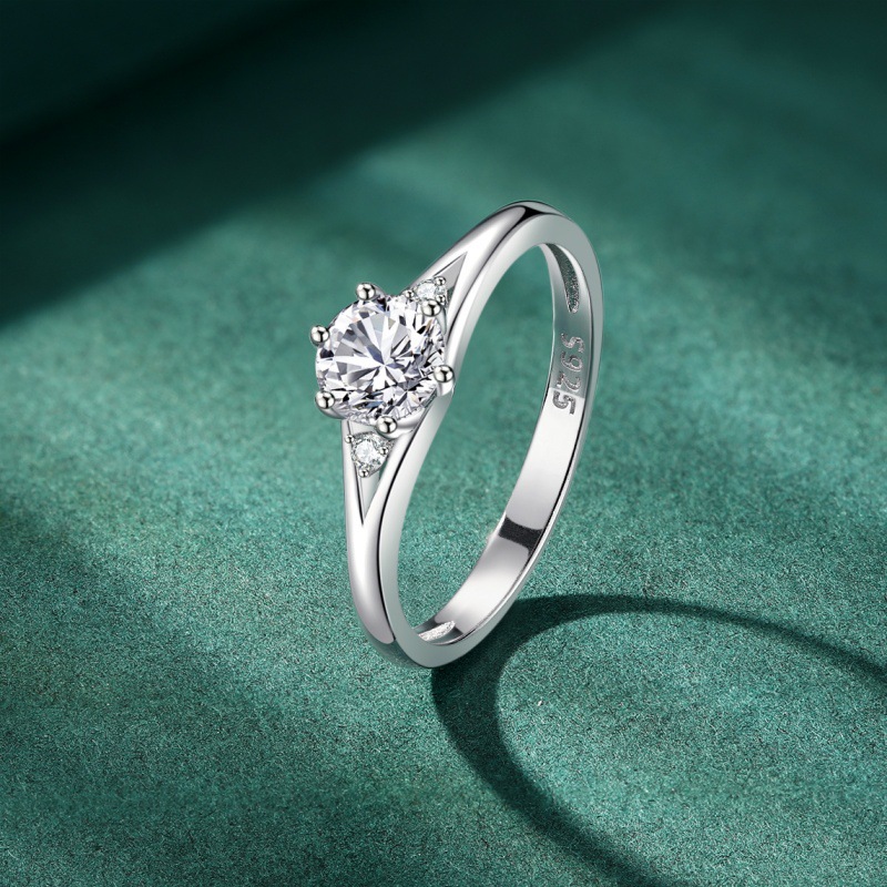 S925 Sterling Silver Zircon Ring Six-Prong Diamond Ring - Image 2