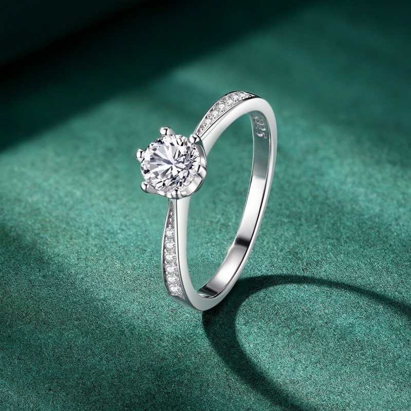 S925 sterling silver women's ring zircon six-prong ring - Image 2