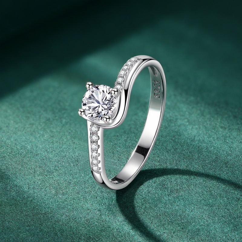 S925 sterling silver all-over diamond 4-prong zircon ring for women - Image 2