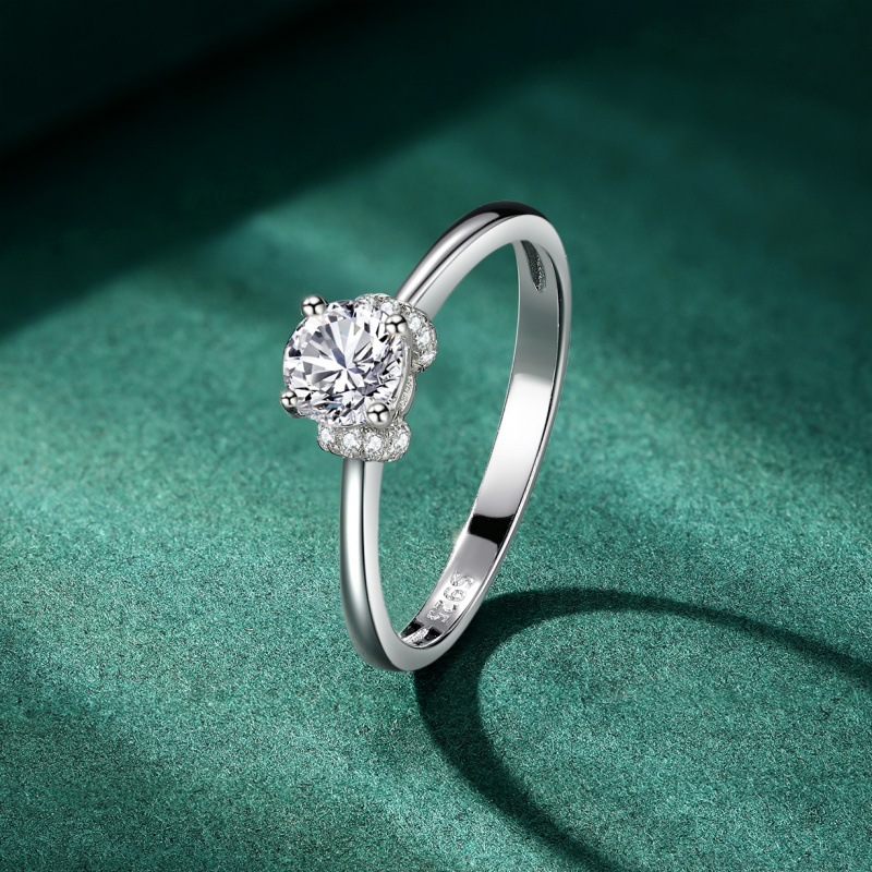 S925 sterling silver ring zircon round 4 prong ring for women - Image 2