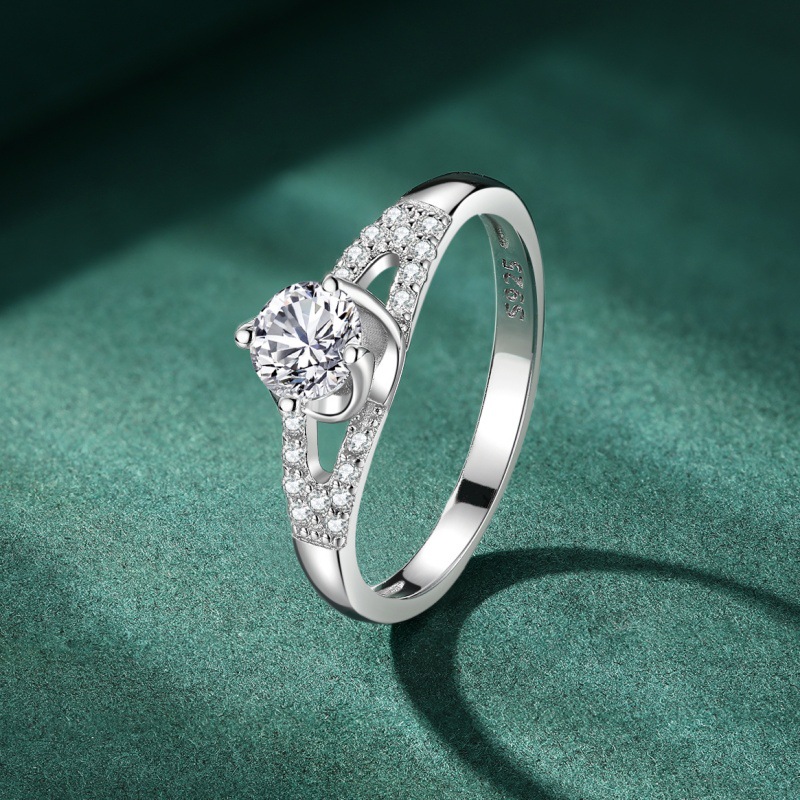 S925 Sterling Silver Round Zircon Ring Cutout Ring for Women - Image 2