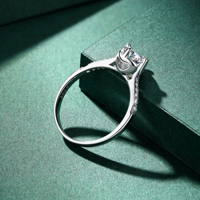 S925 sterling silver zircon ring round four-claw ring - Image 3