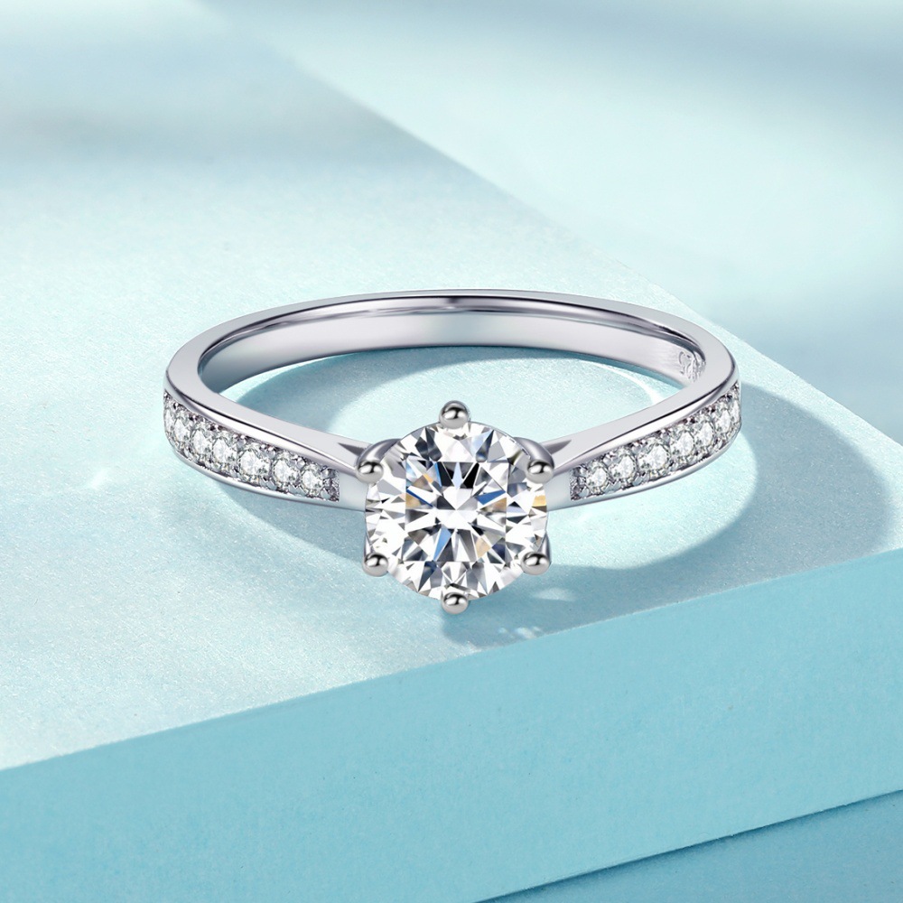 S925 sterling silver women's ring six prongs round zircon ring - Image 3