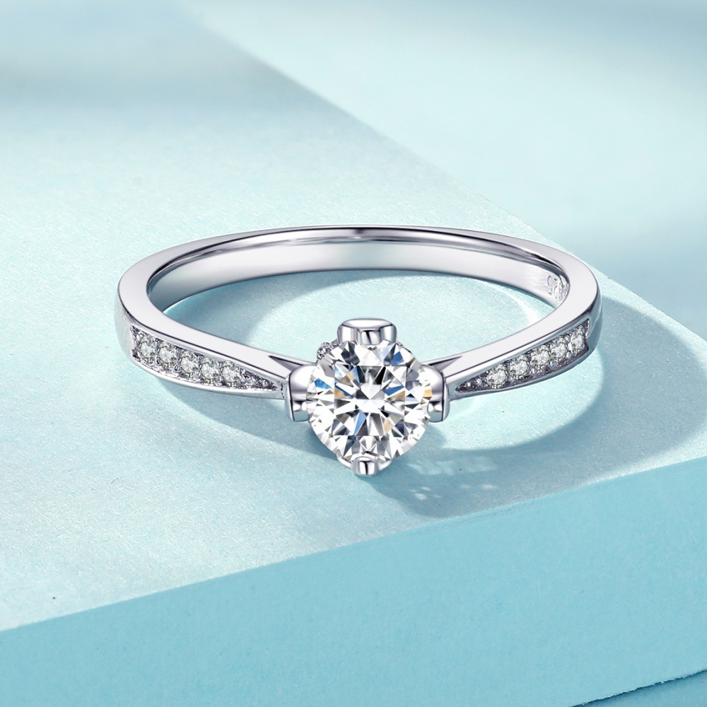 Four-claw zircon ring S925 silver snowflake zircon diamond ring - Image 3