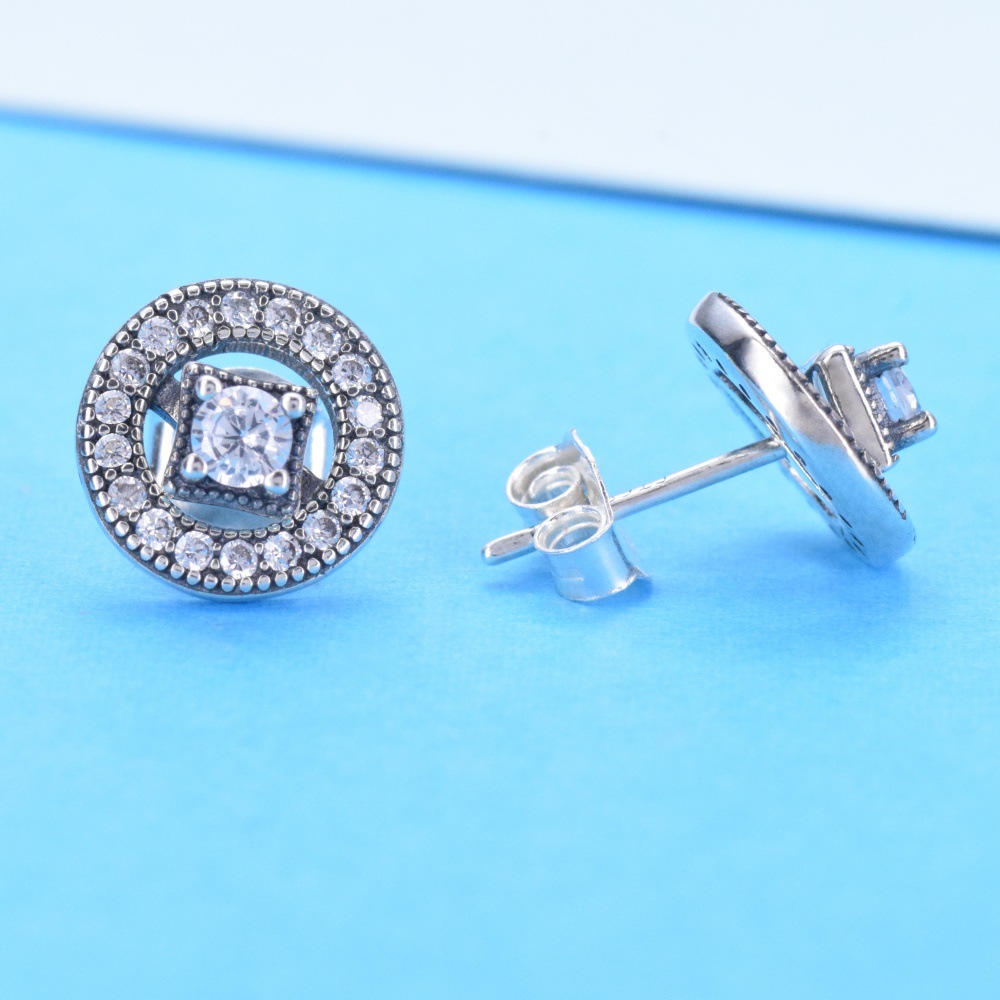 S925 sterling silver fashion round diamond sparkling shirt button stud earrings feminine simple personality fashion earrings - Image 3