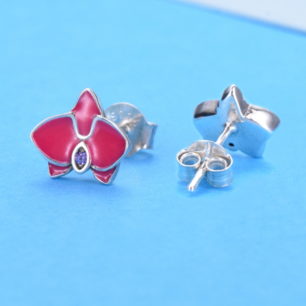 European and American style new S925 sterling silver dripping oil phalaenopsis orchid earrings ins purple opal earrings women - Image 2