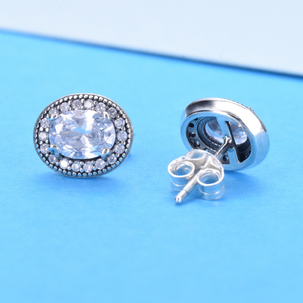 S925 sterling silver oval zircon stud earrings women's ins trend light luxury niche luxury high-end sense exquisite commuter style earrings women - Image 4
