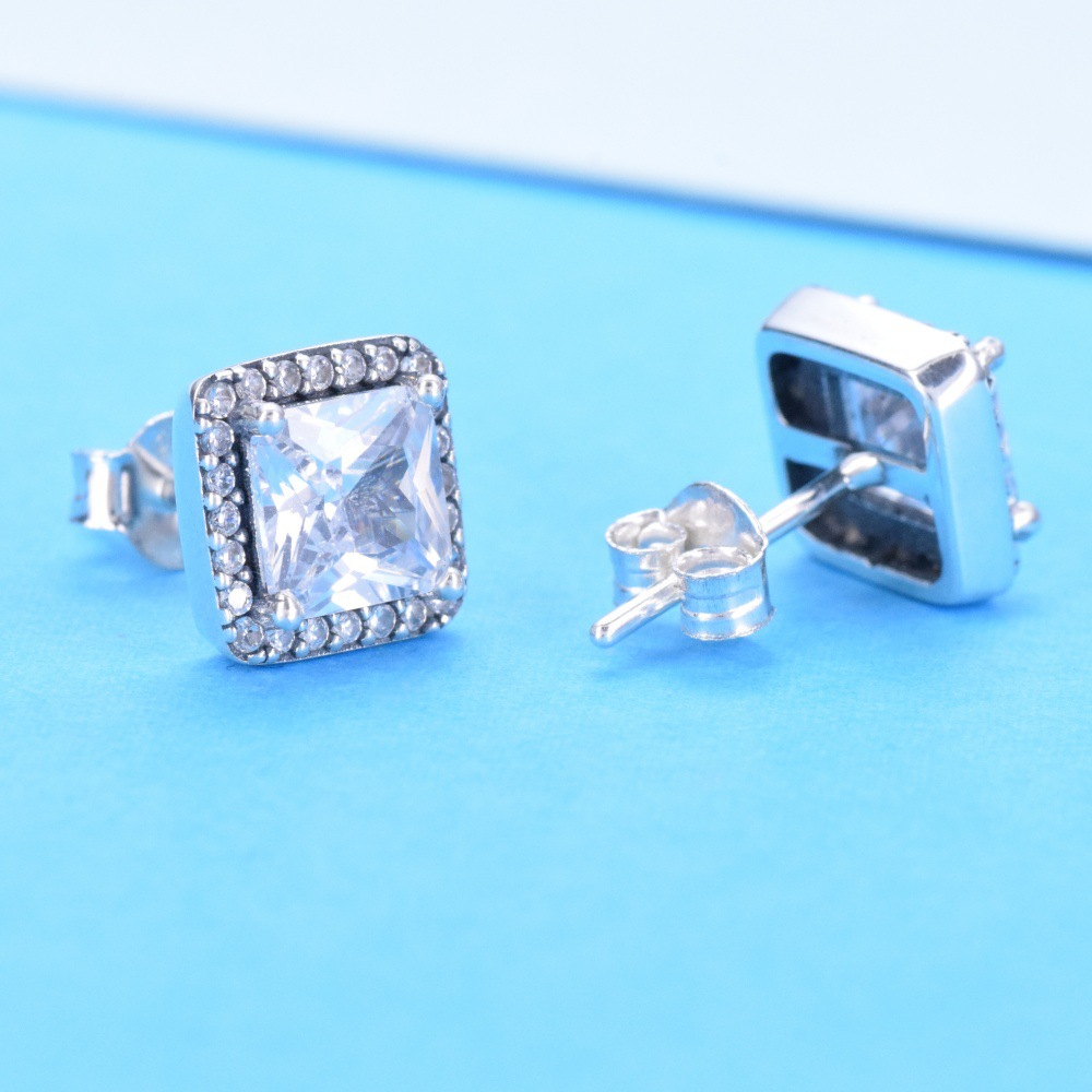 S925 sterling silver square shining zircon stud earrings women's ins new trend light luxury niche earrings earrings - Image 2