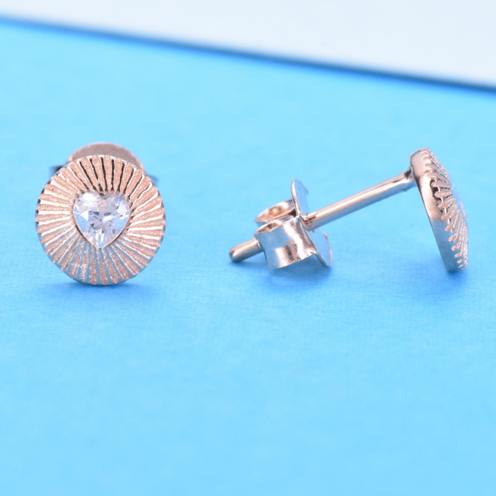 S925 sterling silver galvanized rose gold small shell heart zircon stud earrings small delicate love earrings - Image 3