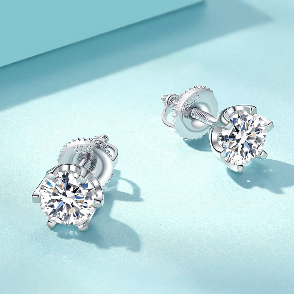 The new 925 sterling silver six-claw hypoallergenic threaded stud earrings ins, simple fashion, light luxury earrings for women - Image 3