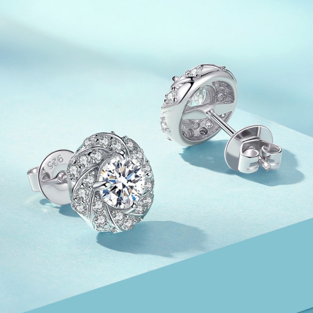 Light luxury inlaid shiny zircon stud earrings women's S925 sterling silver trend fashion versatile earrings women's wholesale - Image 3