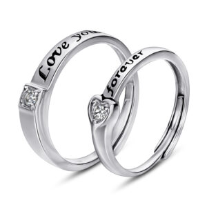 Letters love you heart 925 sterling silver open couple ring