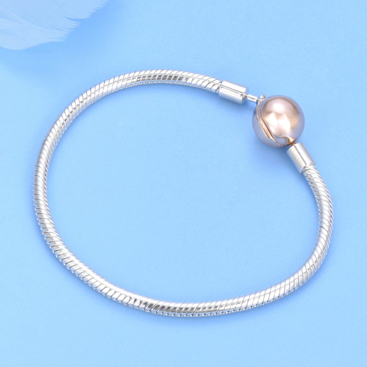 Bracelet S925 Sterling Silver DIY Accessories Rose Gold Beads Snake Bone Chain Bracelet - Image 3