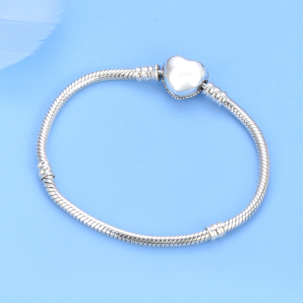 S925 sterling silver bracelet basic chain snake bone chain love inlay DIY beads bracelet - Image 3