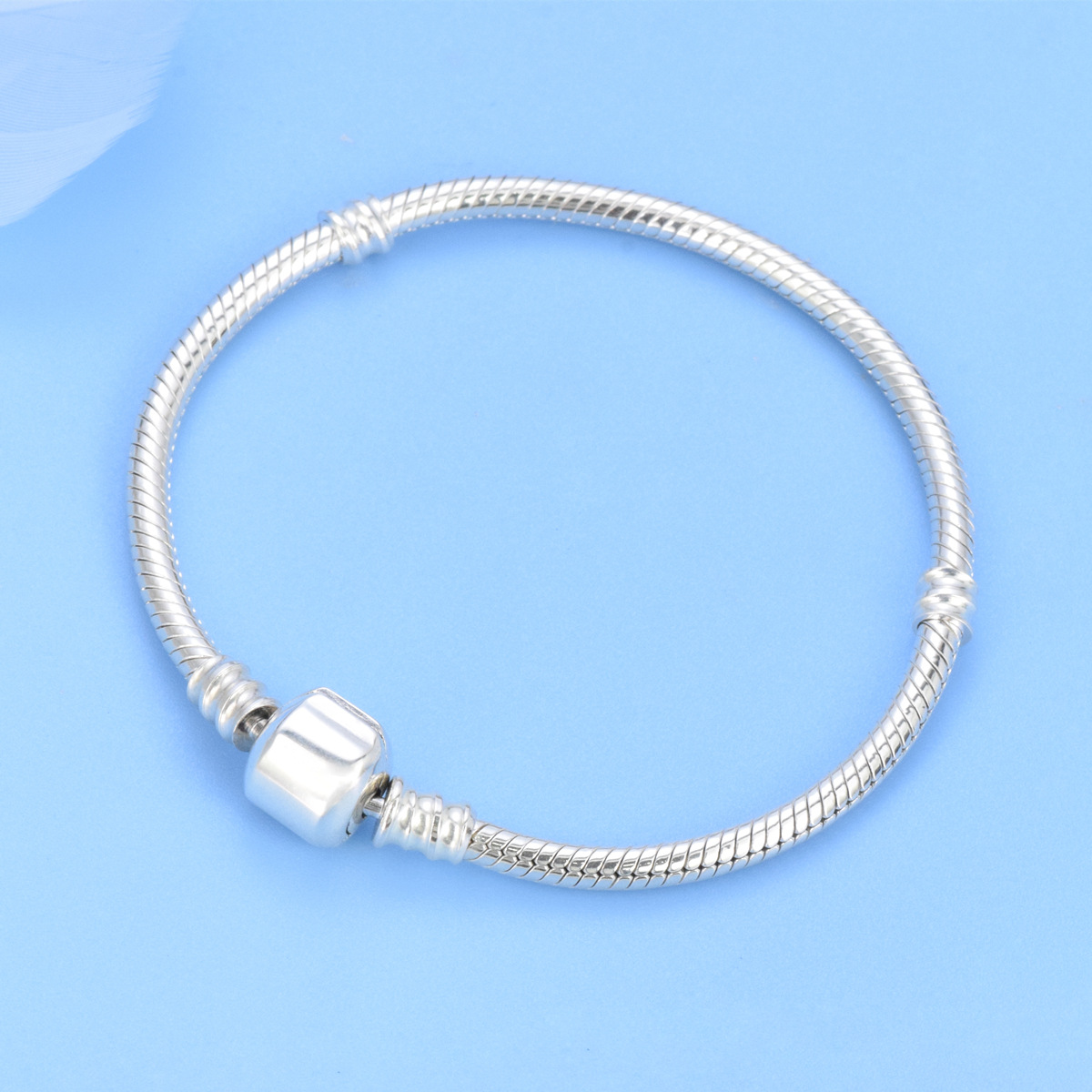 S925 silver bracelet basic chain snake bone chain thread square buckle DIY beads - Image 3