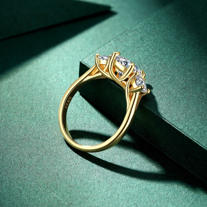 S925 Sterling Silver Ring 14K Gold Plated Geometric Round Zircon Ring - Image 3