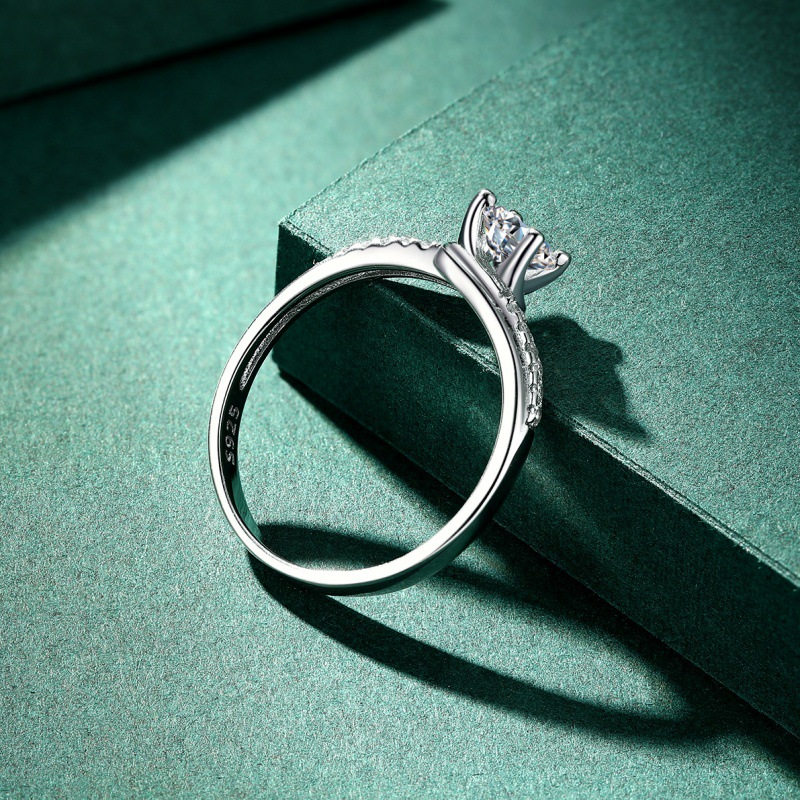 S925 sterling silver all-over diamond 4-prong zircon ring for women - Image 3