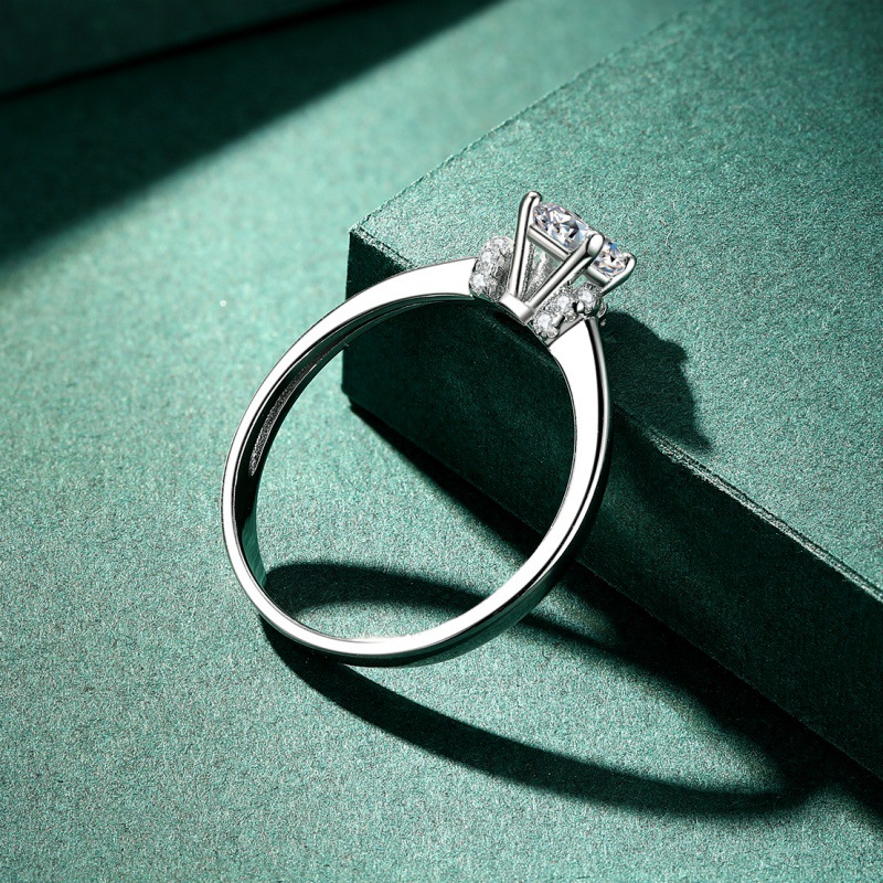 S925 sterling silver ring zircon round 4 prong ring for women - Image 3