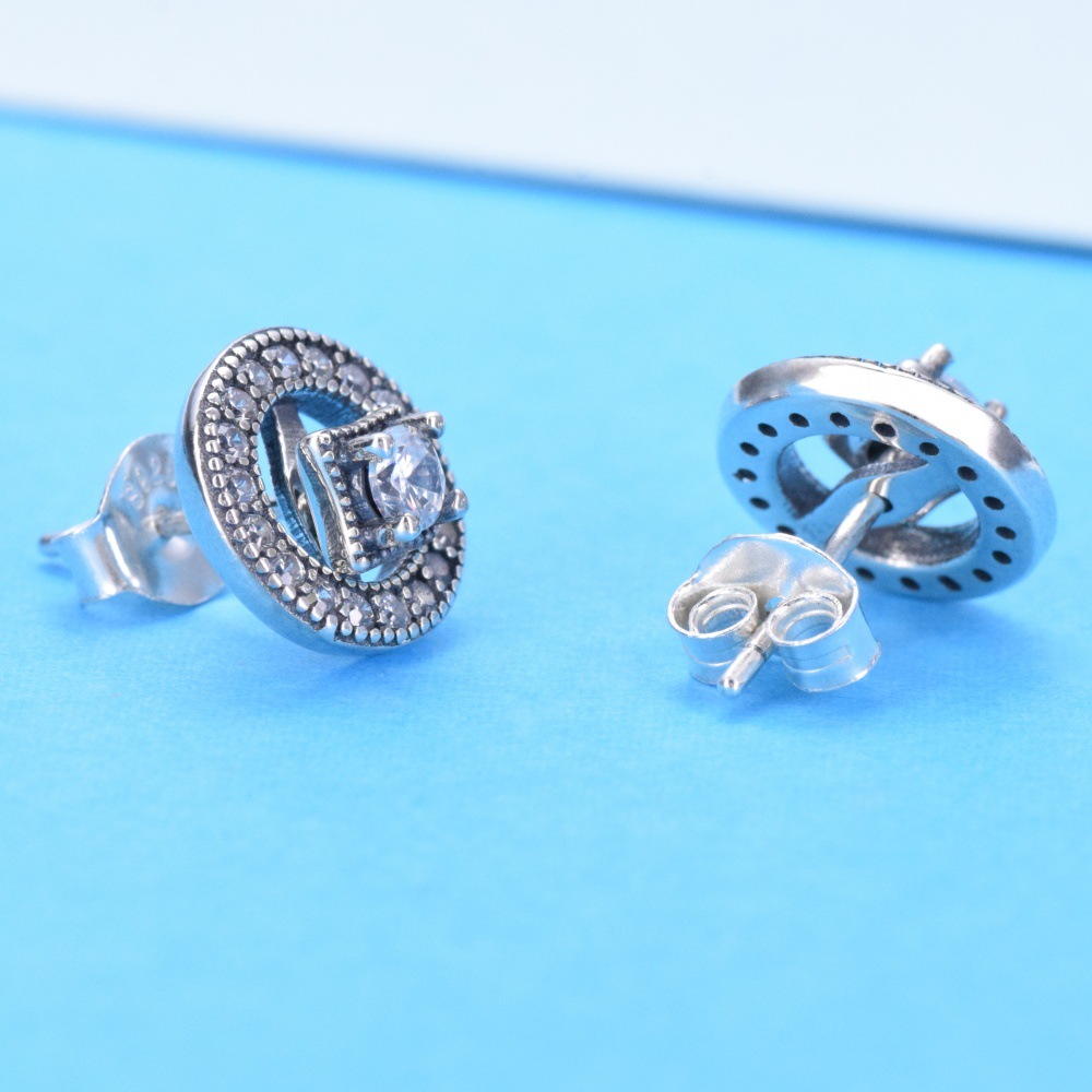 S925 sterling silver fashion round diamond sparkling shirt button stud earrings feminine simple personality fashion earrings - Image 4