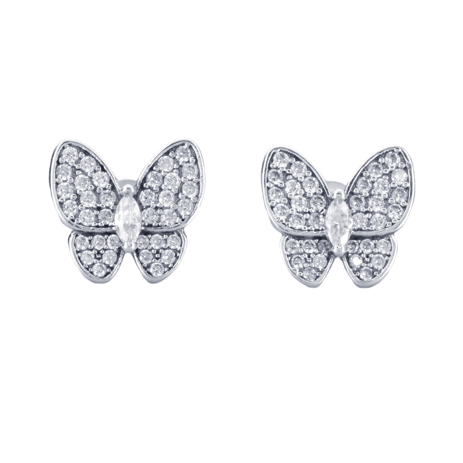 S925 sterling silver shining zircon butterfly stud earrings women's ins new inlaid simple earrings earrings women
