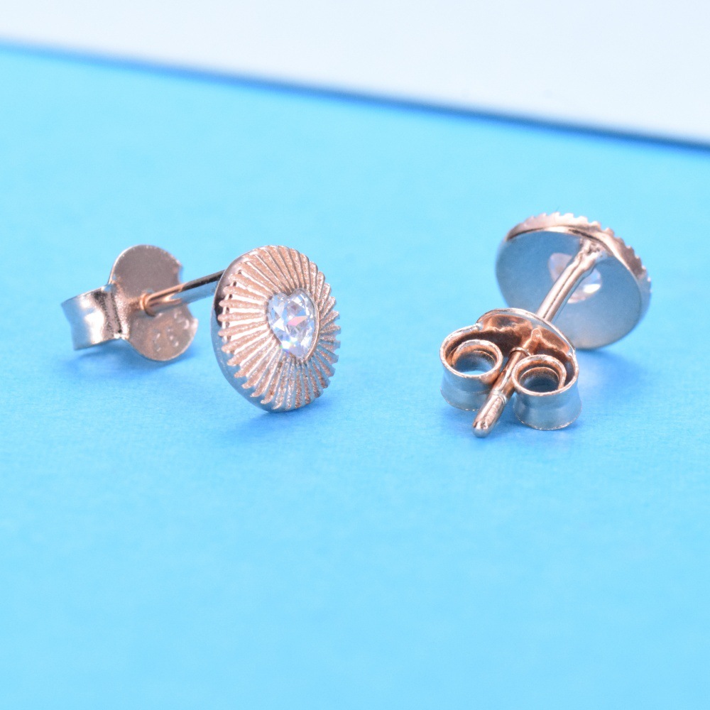 S925 sterling silver galvanized rose gold small shell heart zircon stud earrings small delicate love earrings - Image 4