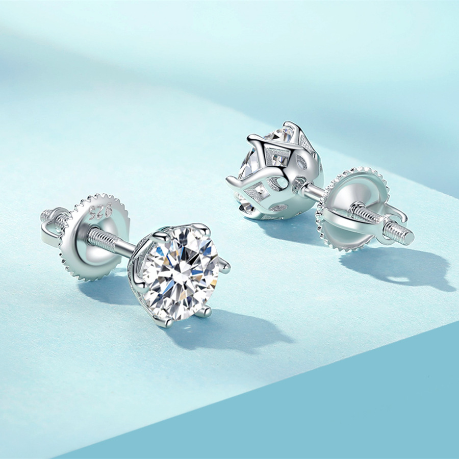 The new 925 sterling silver six-claw hypoallergenic threaded stud earrings ins, simple fashion, light luxury earrings for women - Image 4