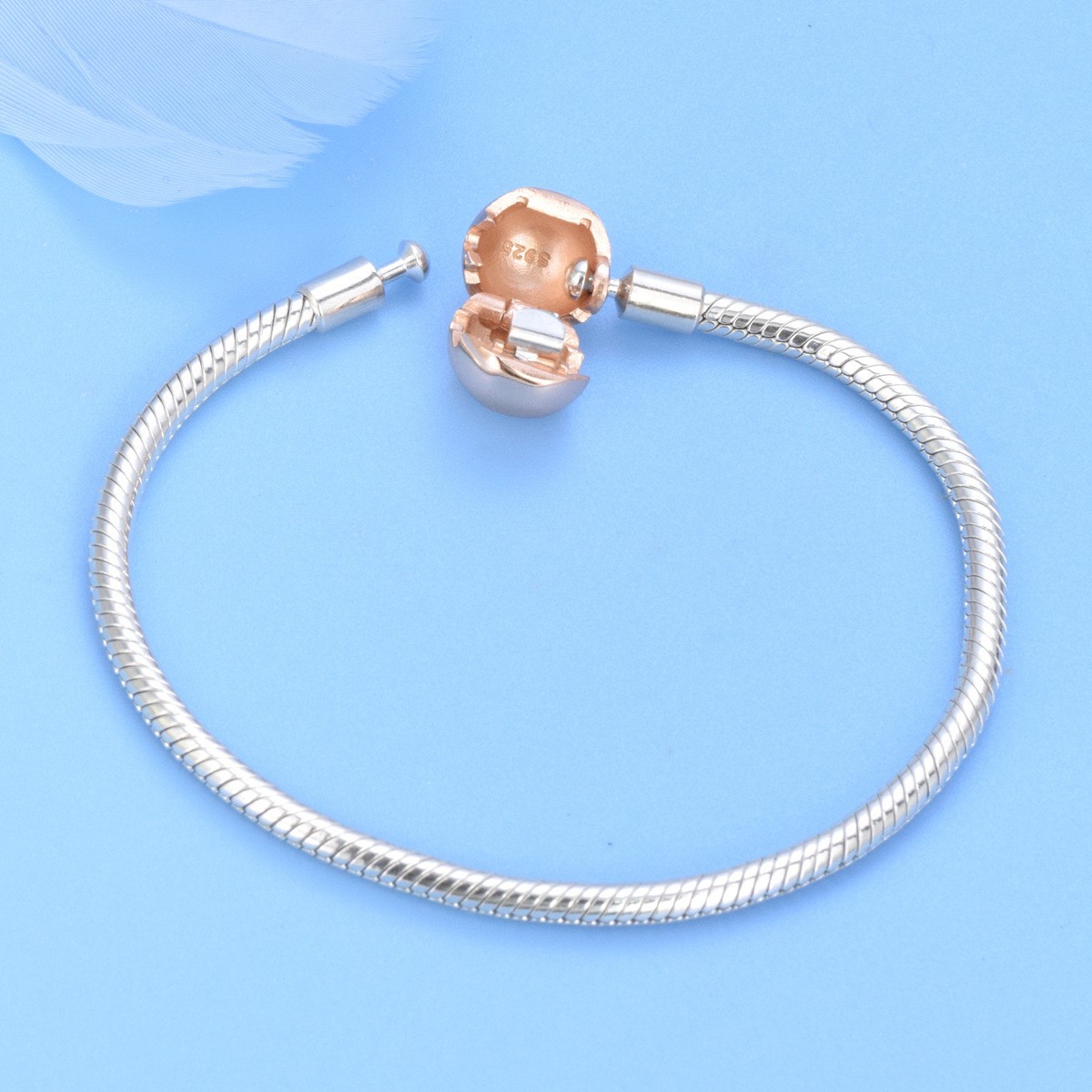 Bracelet S925 Sterling Silver DIY Accessories Rose Gold Beads Snake Bone Chain Bracelet - Image 4