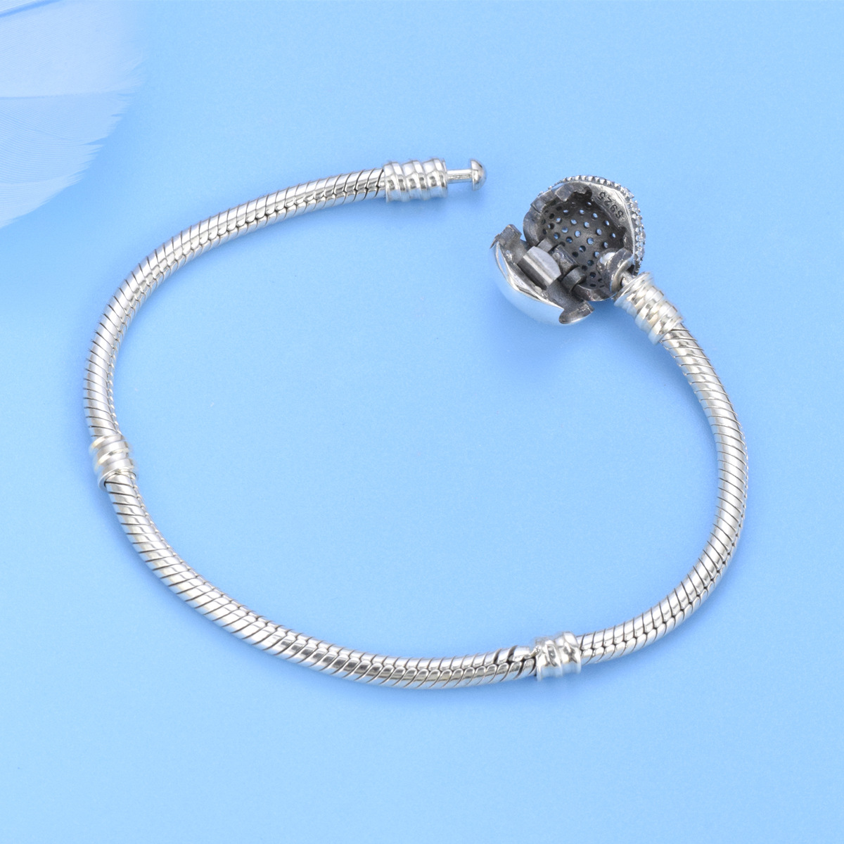 S925 sterling silver bracelet basic chain snake bone chain love inlay DIY beads bracelet - Image 4