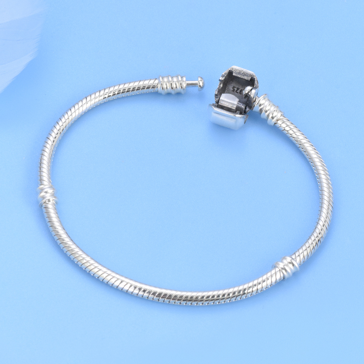 S925 silver bracelet basic chain snake bone chain thread square buckle DIY beads - Image 4