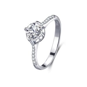 S925 sterling silver zircon ring round four-claw ring