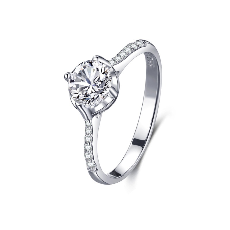 S925 sterling silver zircon ring round four-claw ring