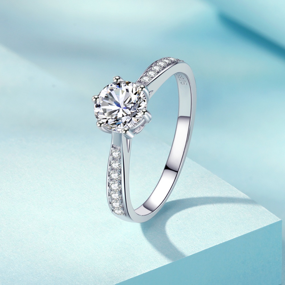 S925 sterling silver women's ring six prongs round zircon ring - Image 2