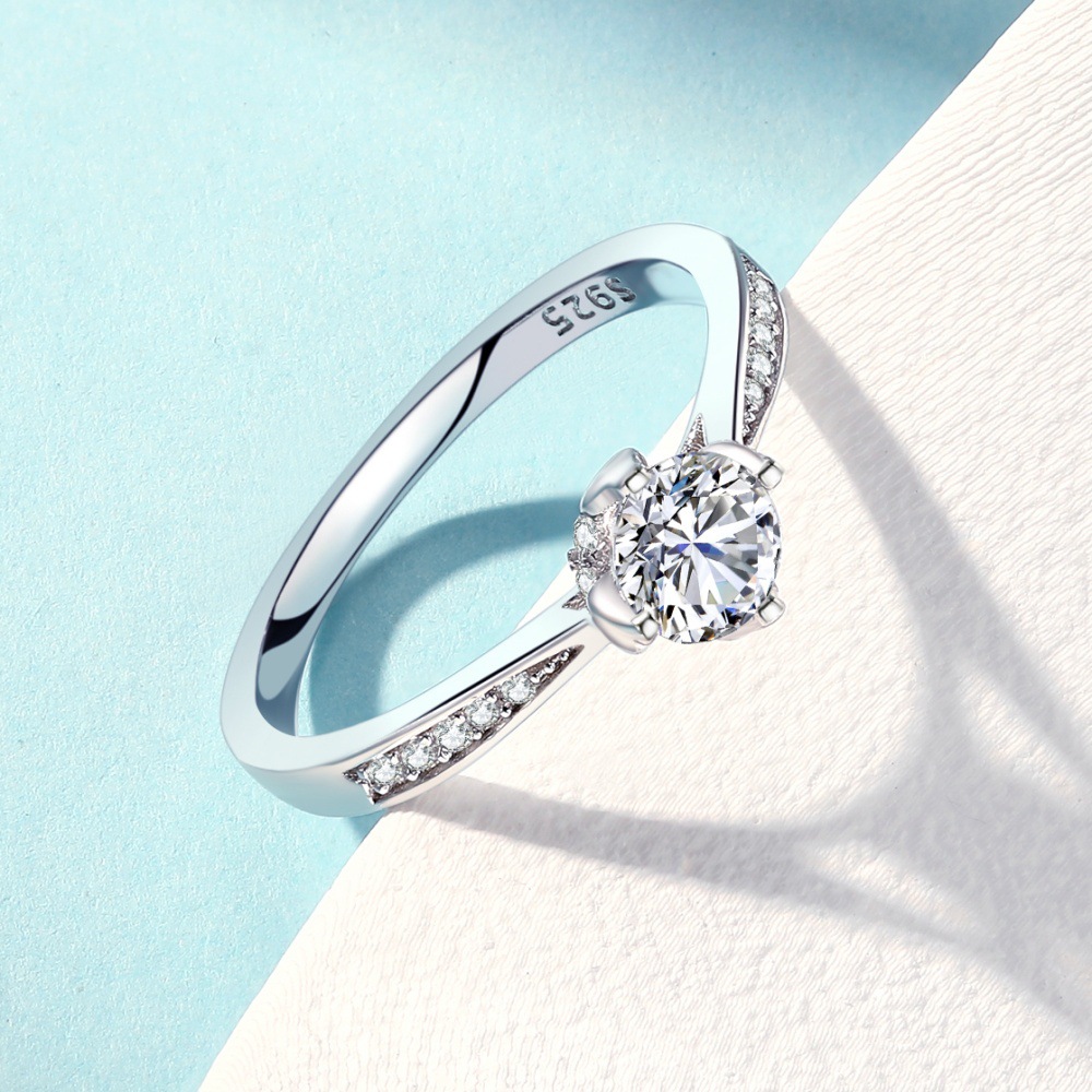 Four-claw zircon ring S925 silver snowflake zircon diamond ring - Image 4