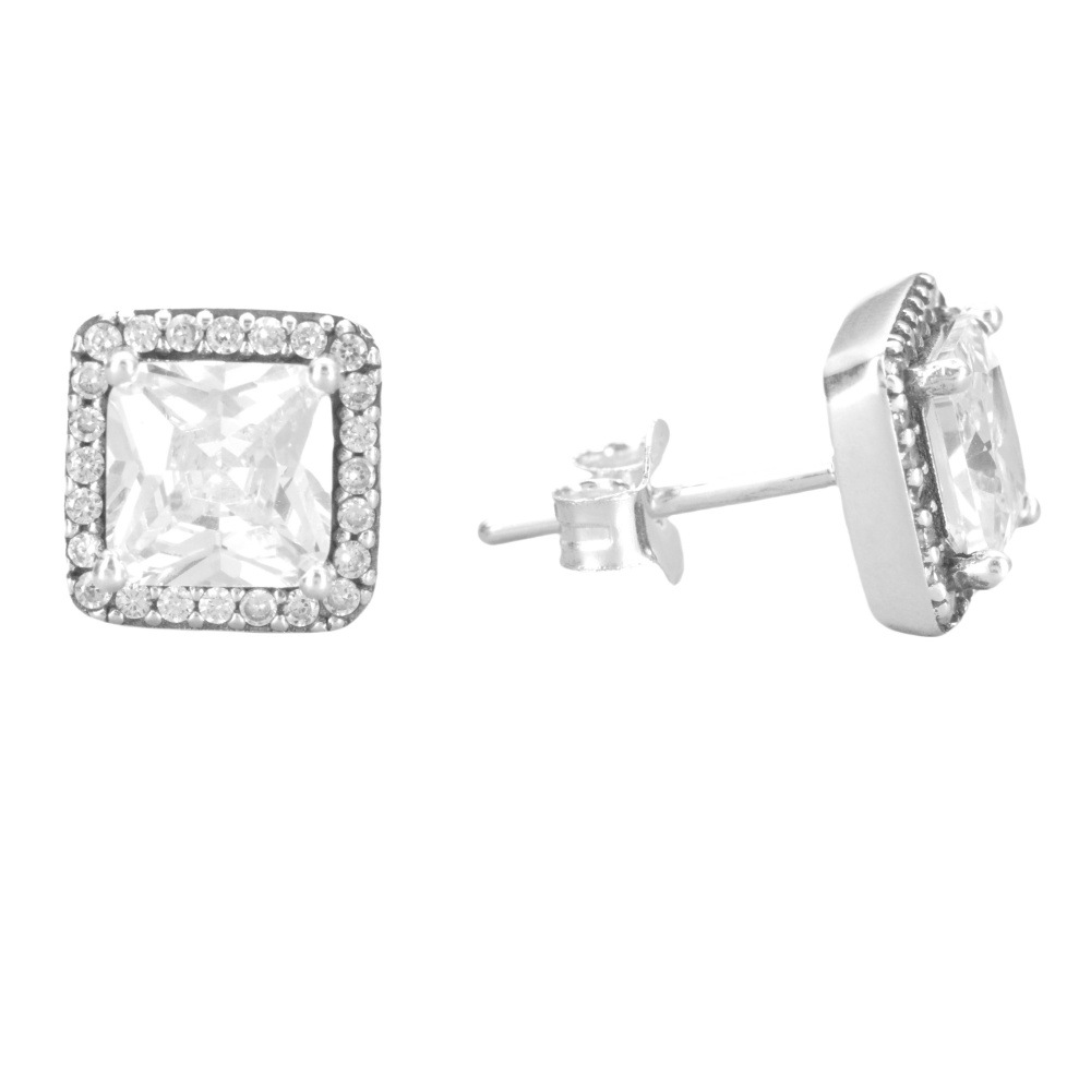 S925 sterling silver square shining zircon stud earrings women's ins new trend light luxury niche earrings earrings