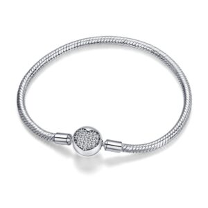 S925 sterling silver love round buckle snake bone chain bracelet DIY inlaid with versatile basic bracelet