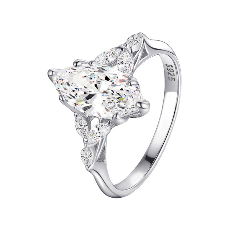 S925 sterling silver ring zircon pear-shaped classic six-claw ring - Image 3