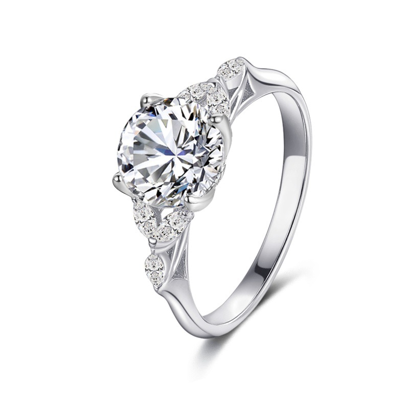 S925 Sterling Silver Four Prong Diamond Ring Round Ring - Image 3